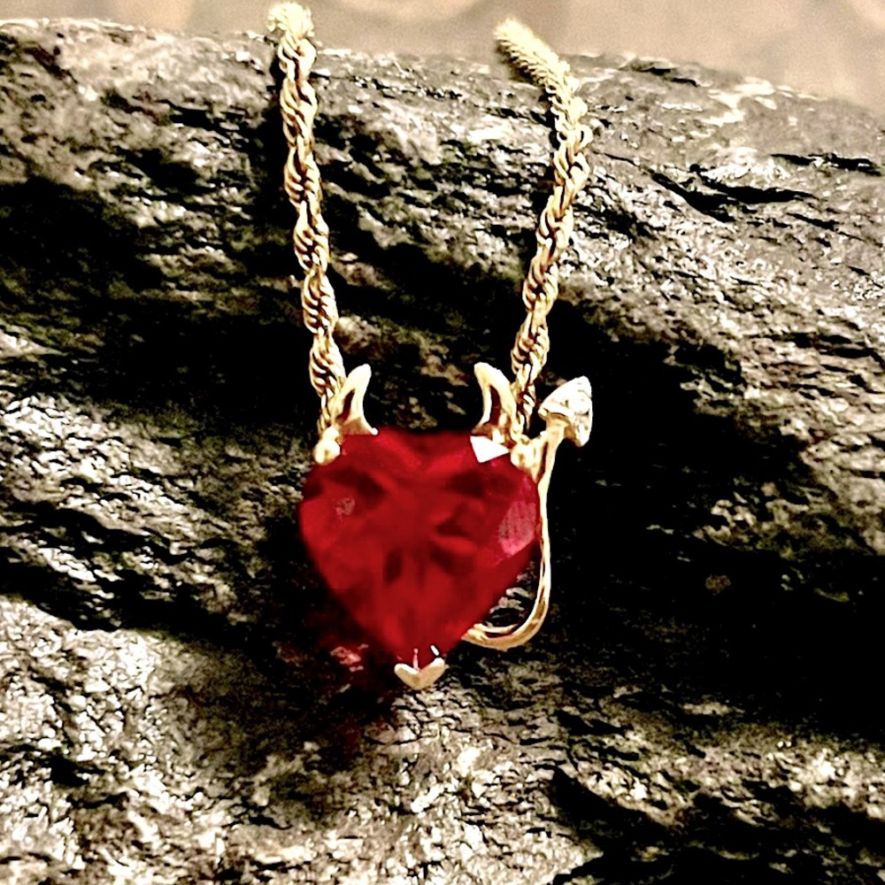 Unique Solid 10k Gold Genuine Ruby & Diamond Devi… - image 1